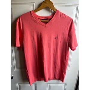 Nautica Performance Tee Size L Coral Pink V Neck Cotton Stretch